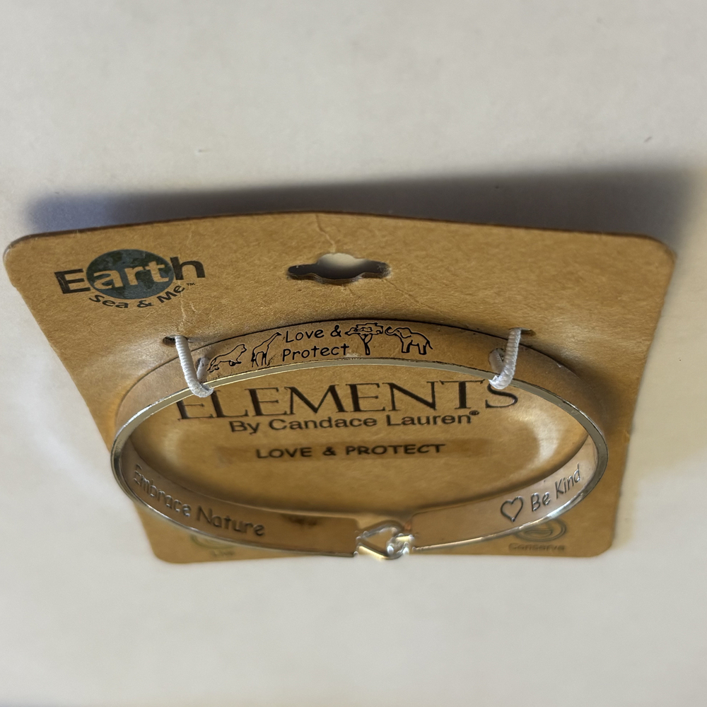 Elements by Candace Lauren Silver Tone "Love & Protect" Hook Bangle Bracelet NWT